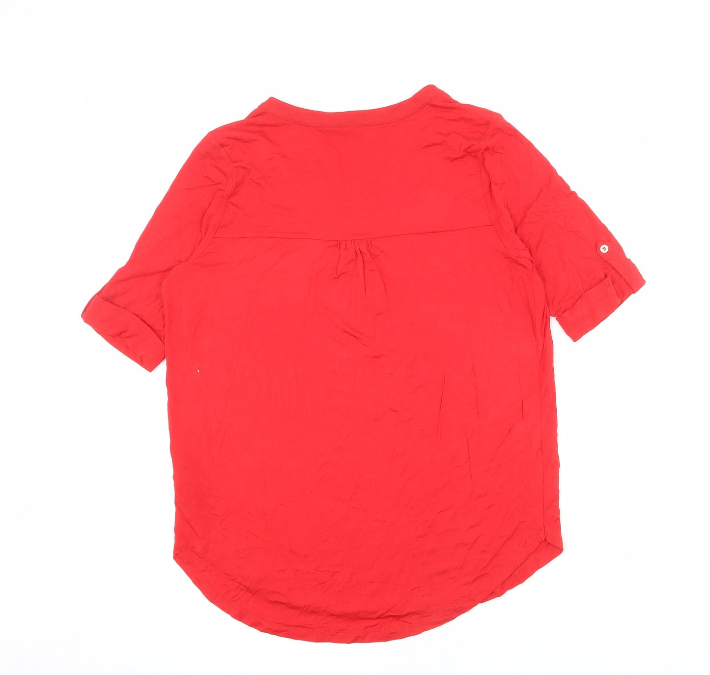 Marks and Spencer Womens Red Viscose Basic Button-Up Size 12 V-Neck