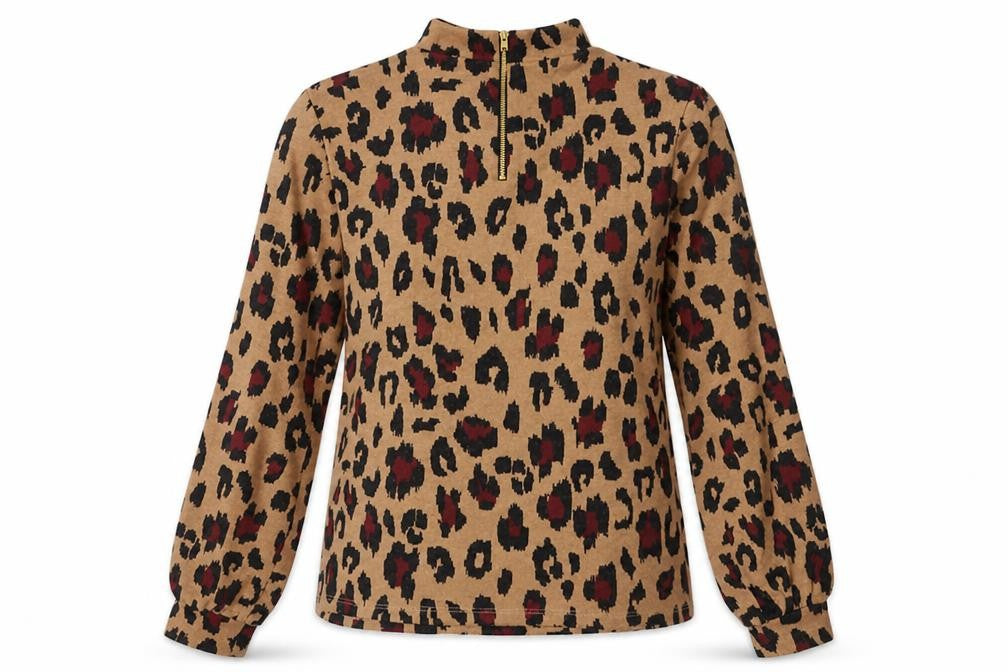 Oasis Womens Brown Animal Print Polyester Basic Blouse Size S Mock Neck