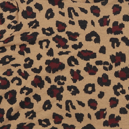 Oasis Womens Brown Animal Print Polyester Basic Blouse Size S Mock Neck
