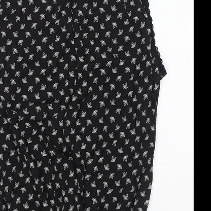SOLITAIRE Womens Black Floral Cotton Basic Blouse Size M V-Neck