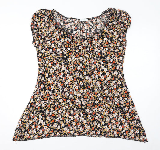 Yours Womens Black Floral Viscose Basic T-Shirt Size 18 Round Neck
