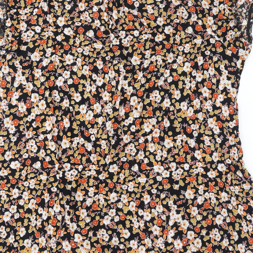 Yours Womens Black Floral Viscose Basic T-Shirt Size 18 Round Neck