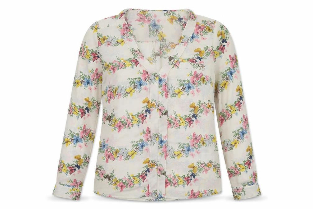 Oasis Womens White Floral Polyester Basic Blouse Size 10 V-Neck