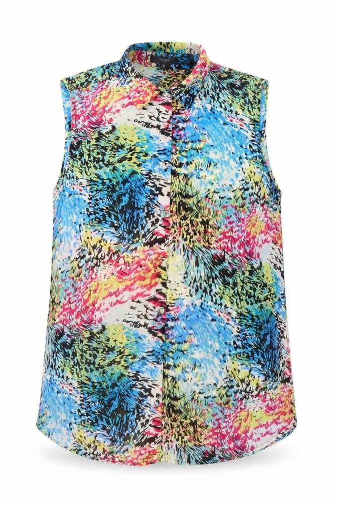 Therapy Womens Multicoloured Geometric Polyester Basic Button-Up Size 8 Collared