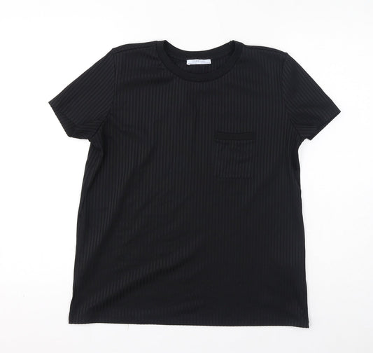 Zara Womens Black Polyester Basic T-Shirt Size M Round Neck