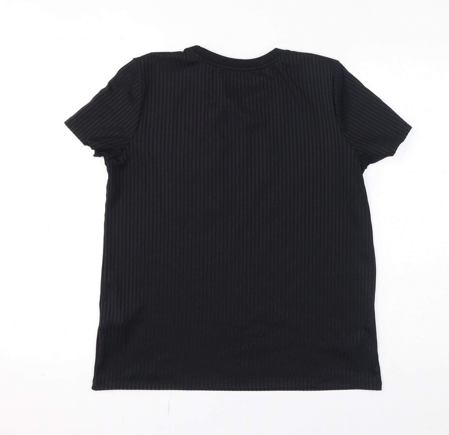 Zara Womens Black Polyester Basic T-Shirt Size M Round Neck