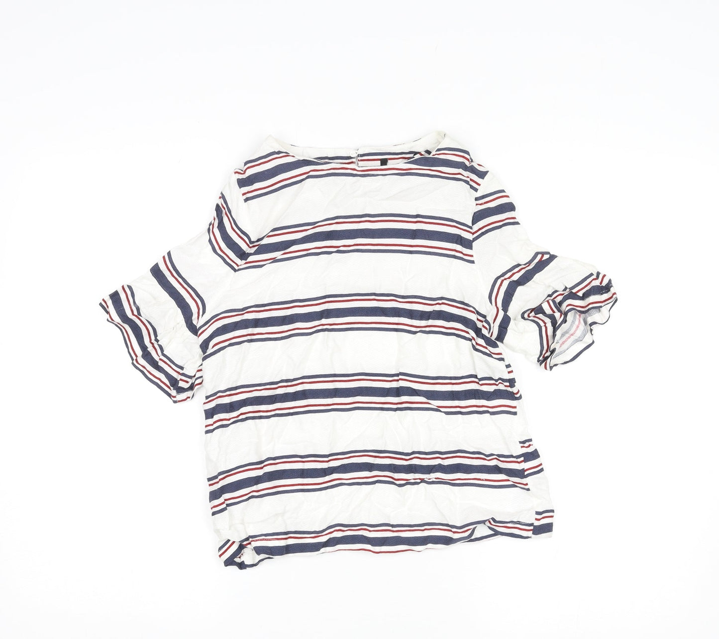 New Look Womens Multicoloured Striped Viscose Basic Blouse Size 8 Round Neck