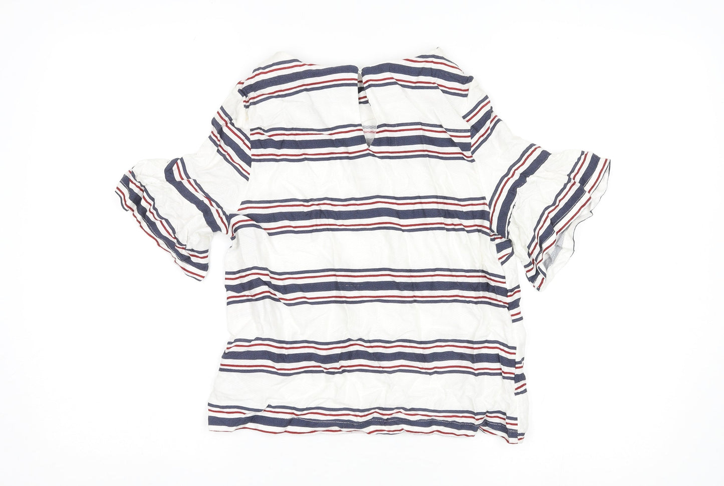 New Look Womens Multicoloured Striped Viscose Basic Blouse Size 8 Round Neck