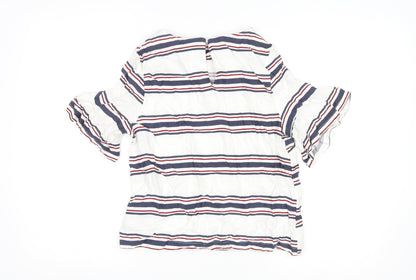 New Look Womens Multicoloured Striped Viscose Basic Blouse Size 8 Round Neck
