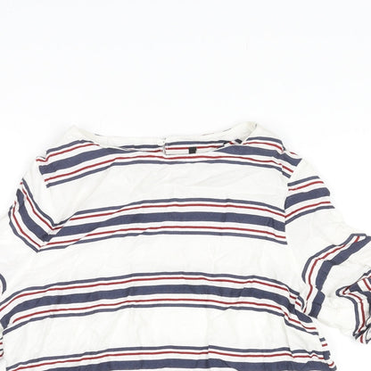 New Look Womens Multicoloured Striped Viscose Basic Blouse Size 8 Round Neck