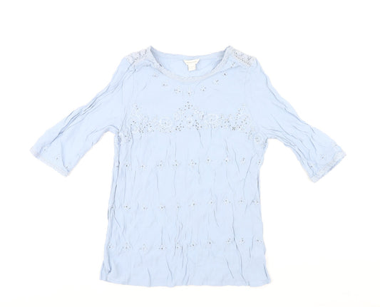 Monsoon Womens Blue Viscose Basic T-Shirt Size 14 Round Neck
