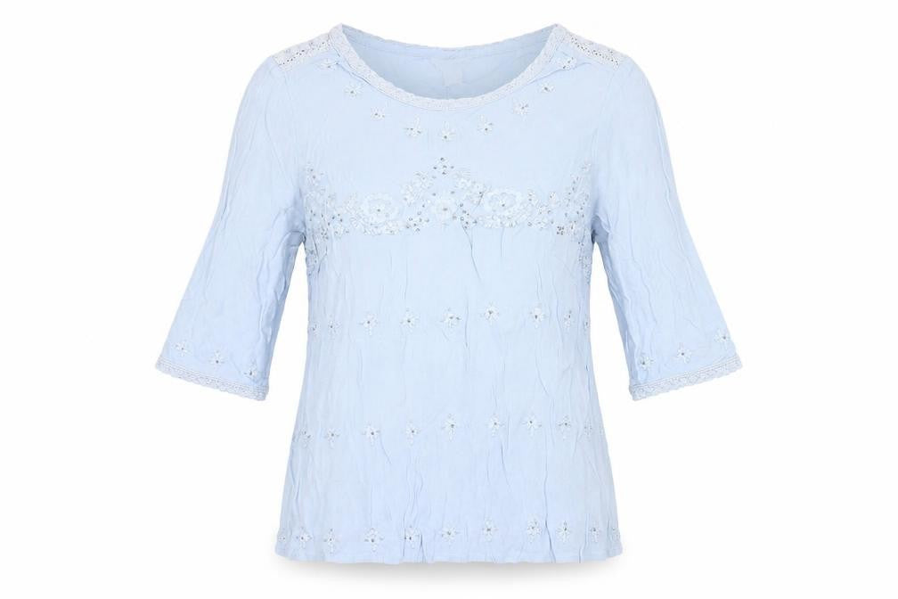 Monsoon Womens Blue Viscose Basic T-Shirt Size 14 Round Neck