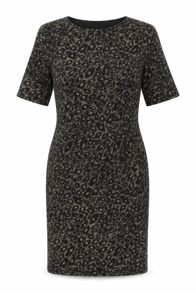 Forever Womens Gold Animal Print Polyester Shift Size 8 Round Neck Pullover - Leopard Pattern