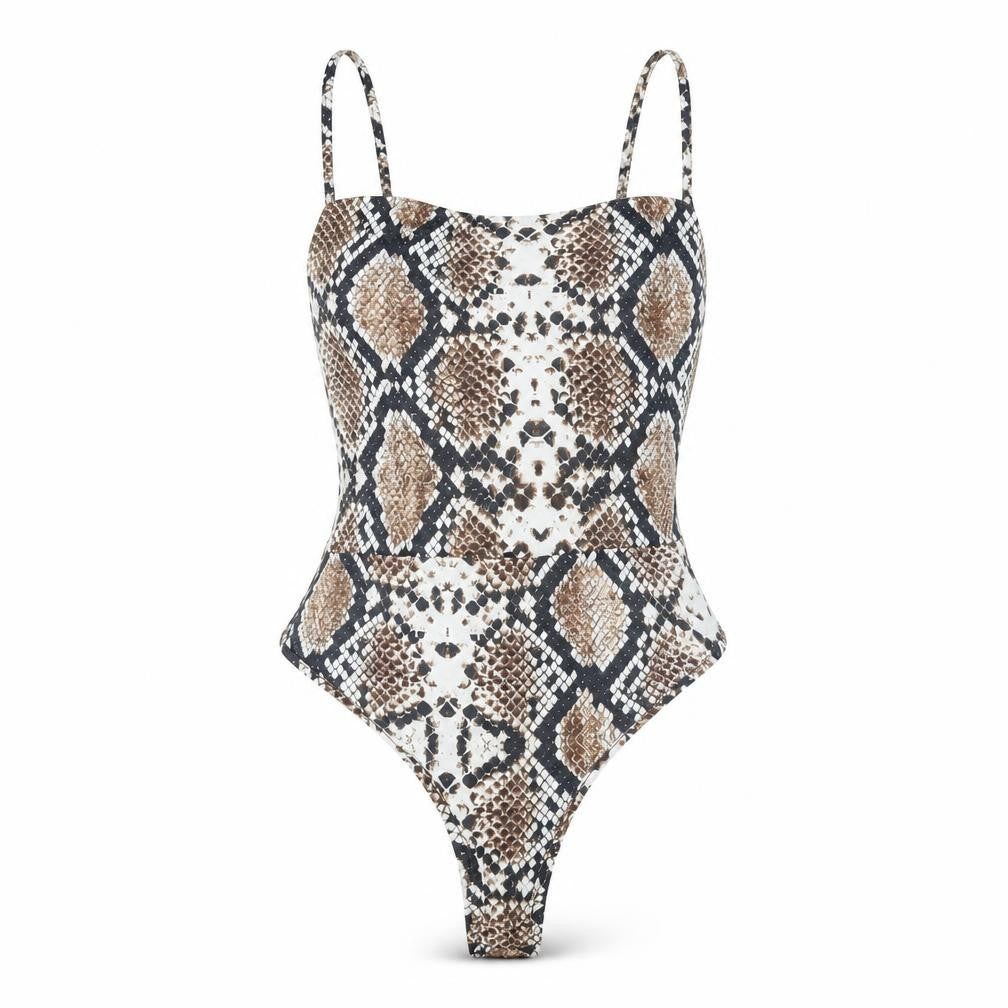 PRETTYLITTLETHING Womens Multicoloured Animal Print Polyester Bodysuit One-Piece Size 6 Snap - Snakeskin Pattern