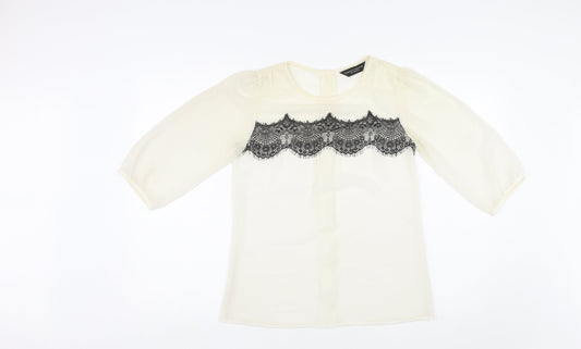 Dorothy Perkins Womens Ivory Polyester Basic Blouse Size 6 Round Neck - Lace Overlay