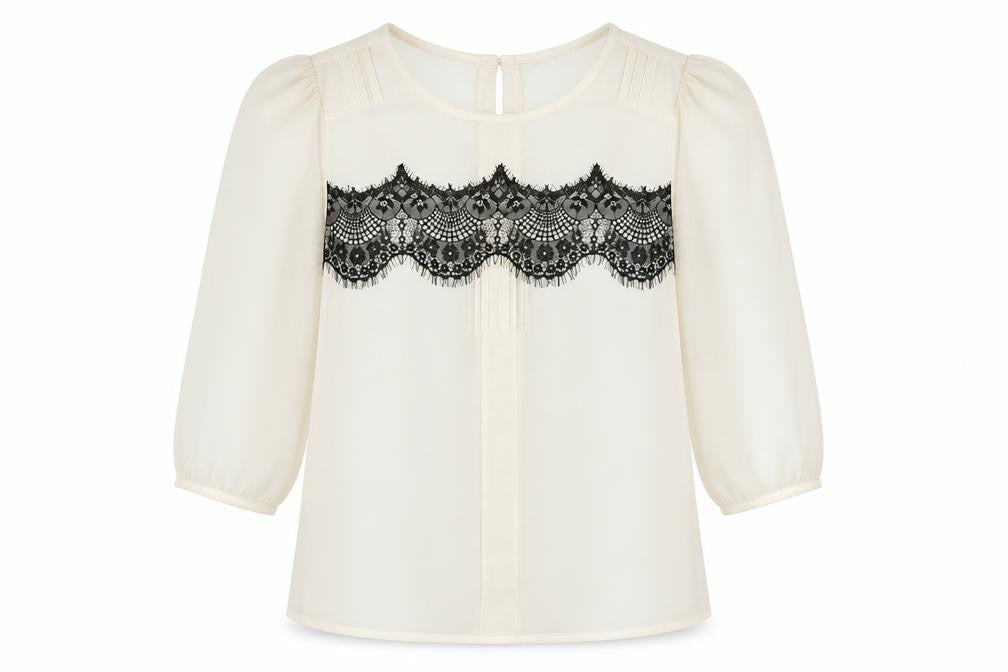 Dorothy Perkins Womens Ivory Polyester Basic Blouse Size 6 Round Neck - Lace Overlay