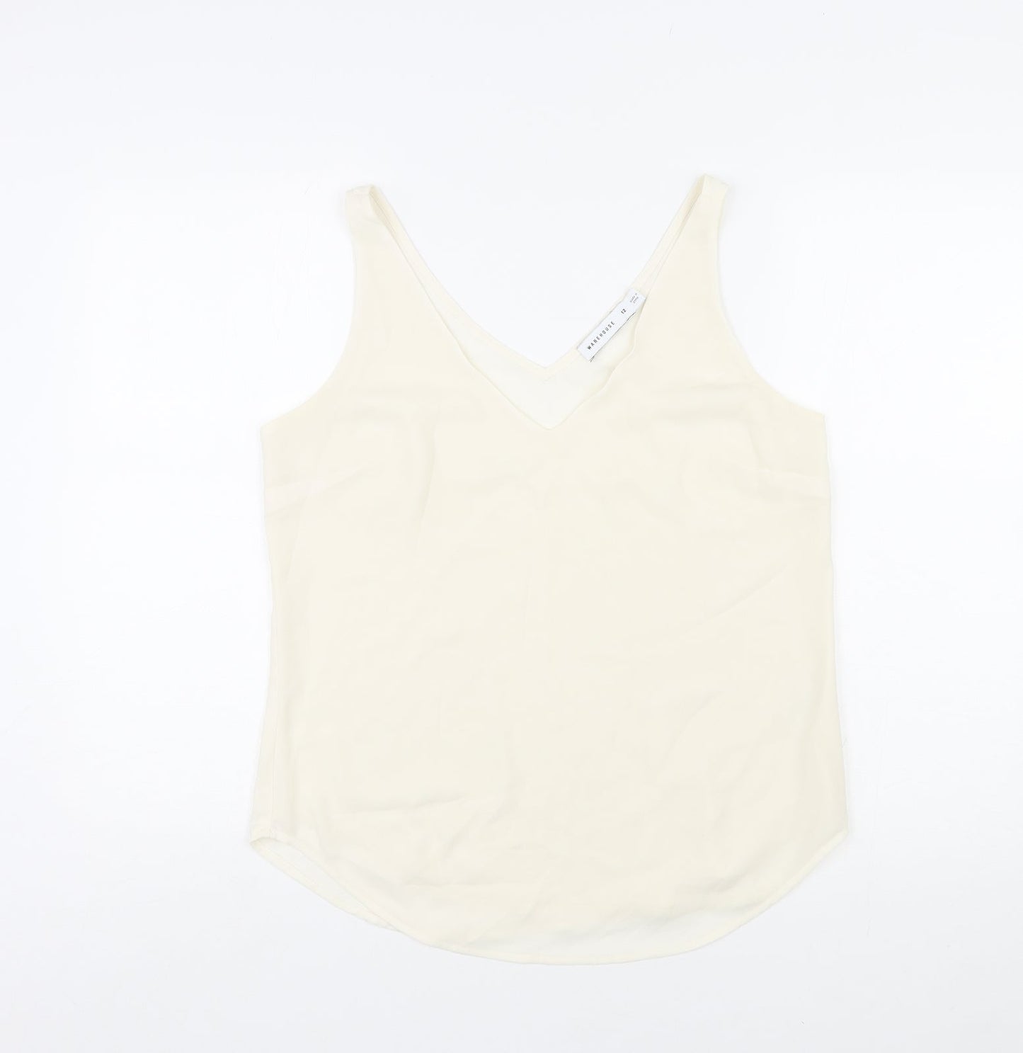 Warehouse Womens Ivory Polyester Basic Tank Size 12 V-Neck
