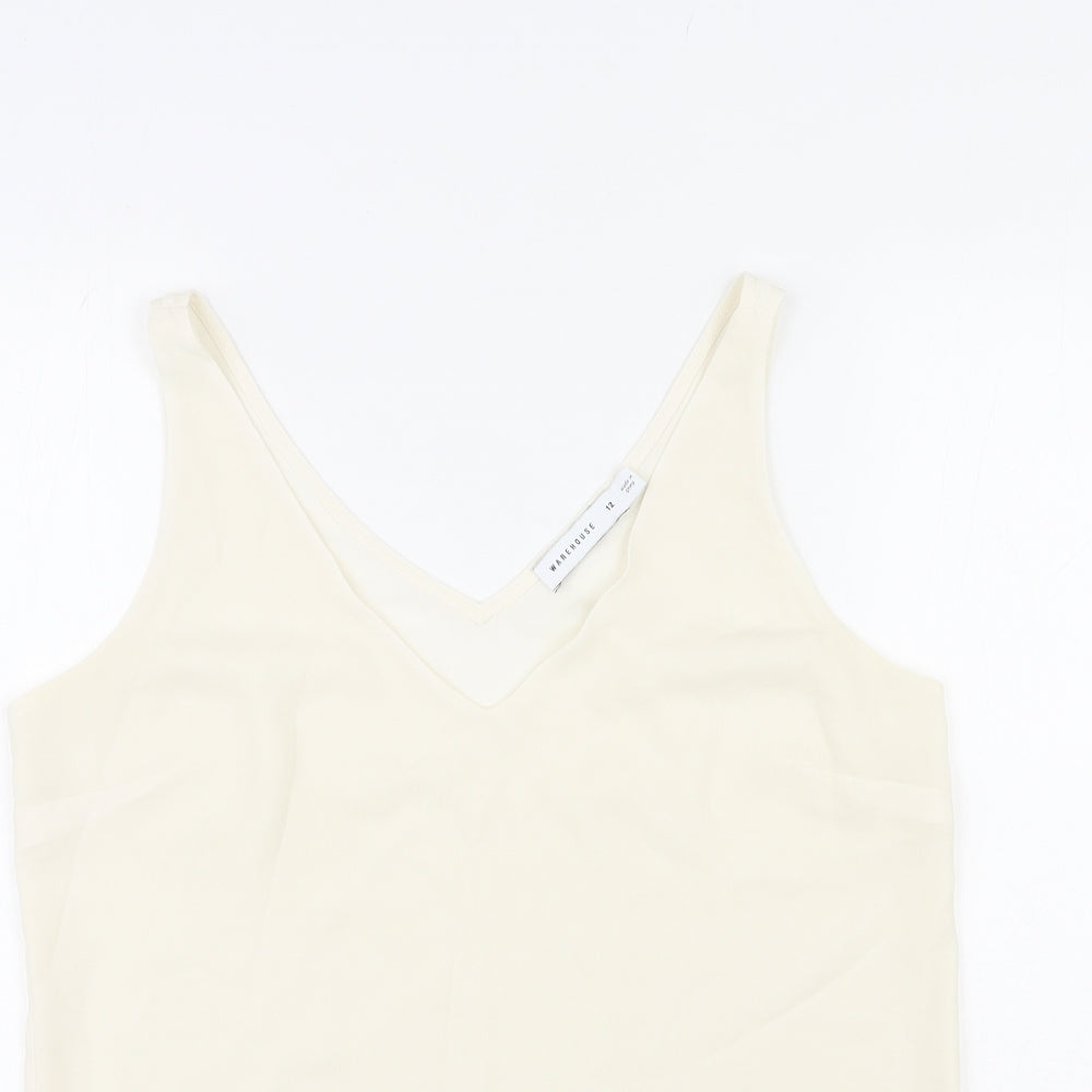 Warehouse Womens Ivory Polyester Basic Tank Size 12 V-Neck