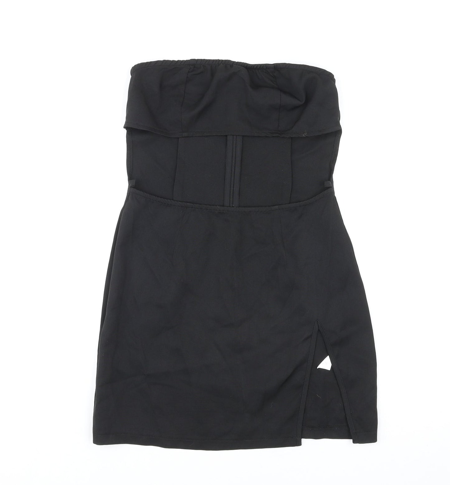 PRETTYLITTLETHING Womens Black Polyester Mini Size 10 Off the Shoulder Zip