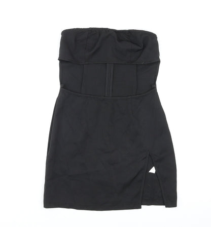 PRETTYLITTLETHING Womens Black Polyester Mini Size 10 Off the Shoulder Zip