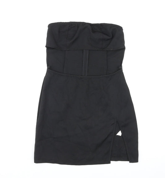 PRETTYLITTLETHING Womens Black Polyester Mini Size 10 Off the Shoulder Zip