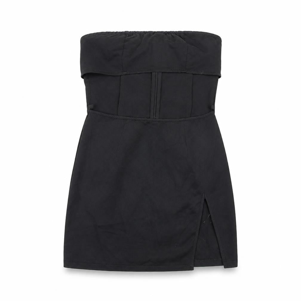PRETTYLITTLETHING Womens Black Polyester Mini Size 10 Off the Shoulder Zip