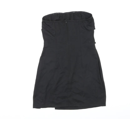 PRETTYLITTLETHING Womens Black Polyester Mini Size 10 Off the Shoulder Zip