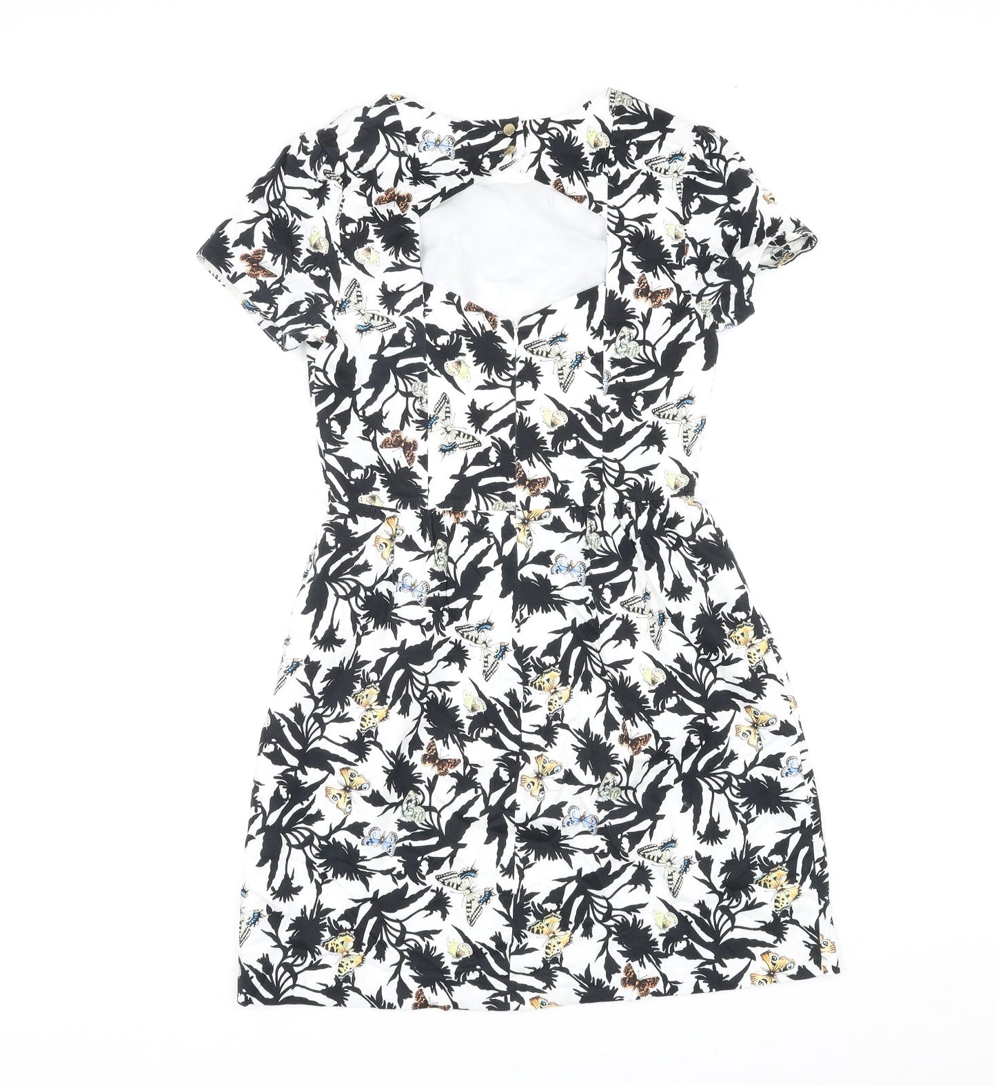 Oasis Womens Multicoloured Geometric Cotton Shift Size 8 Round Neck Zip - Butterfly Print
