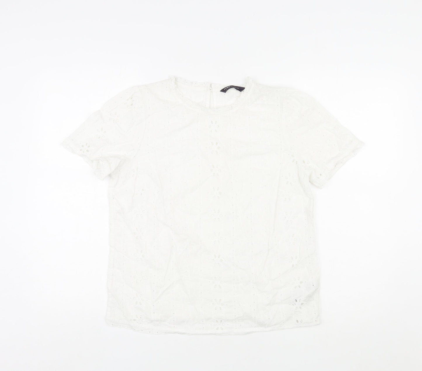Marks and Spencer Womens Ivory Cotton Basic T-Shirt Size 10 Round Neck