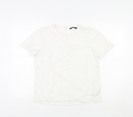 Marks and Spencer Womens Ivory Cotton Basic T-Shirt Size 10 Round Neck