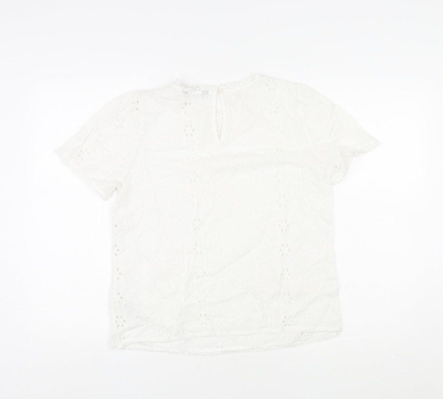 Marks and Spencer Womens Ivory Cotton Basic T-Shirt Size 10 Round Neck