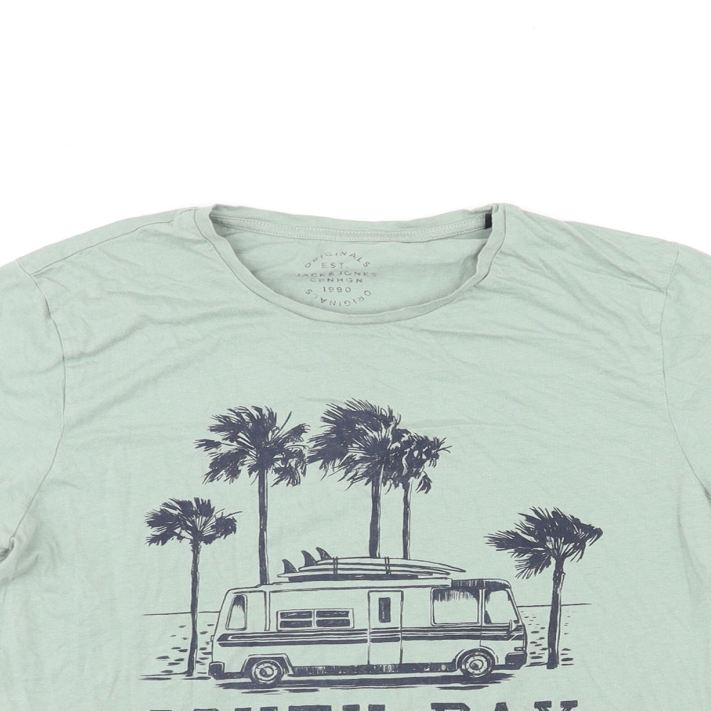 JACK & JONES Mens Green Cotton T-Shirt Size M Crew Neck - South Bay Local