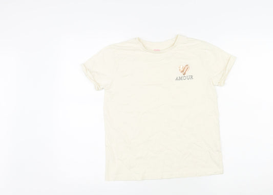 Studio Girls Ivory Cotton Basic T-Shirt Size 10-11 Years Round Neck Pullover