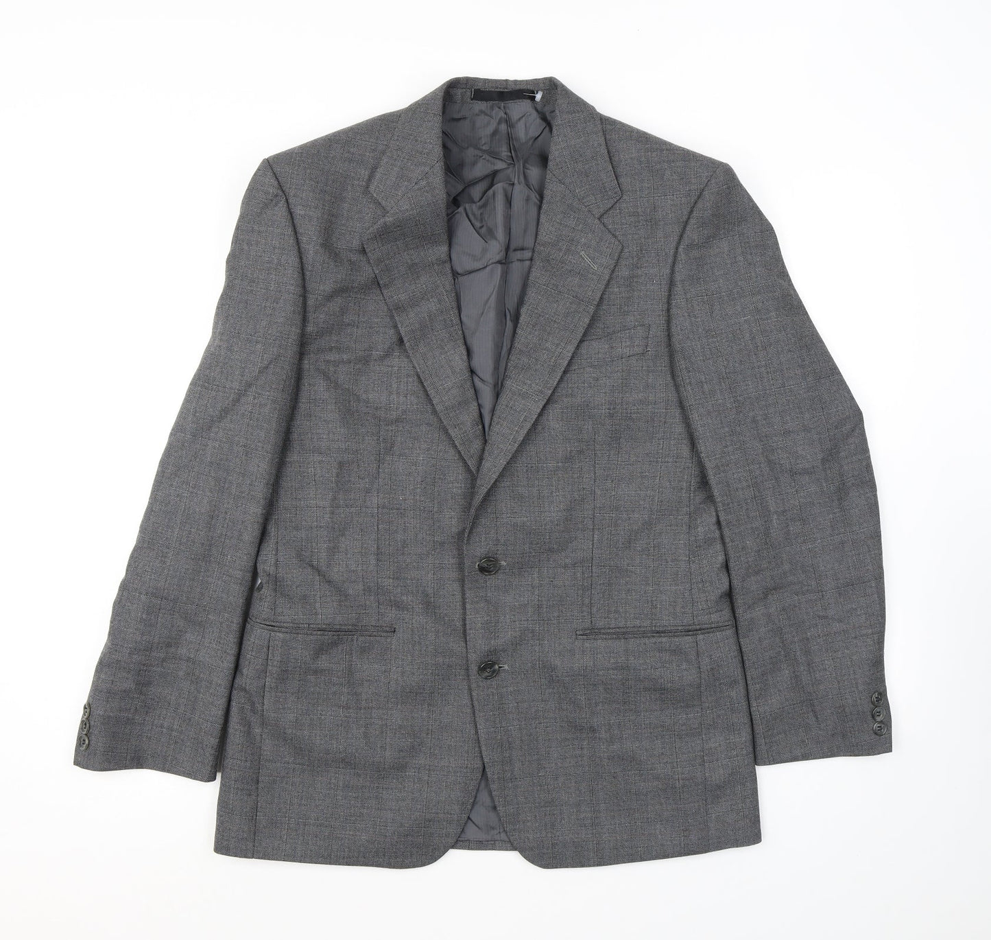 St Michael Mens Grey Check Polyester Jacket Suit Jacket Size 38 Regular