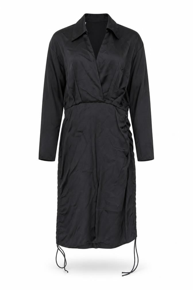 Zara Womens Black Polyester Shirt Dress Size S Collared Pullover - Drawstring Detail