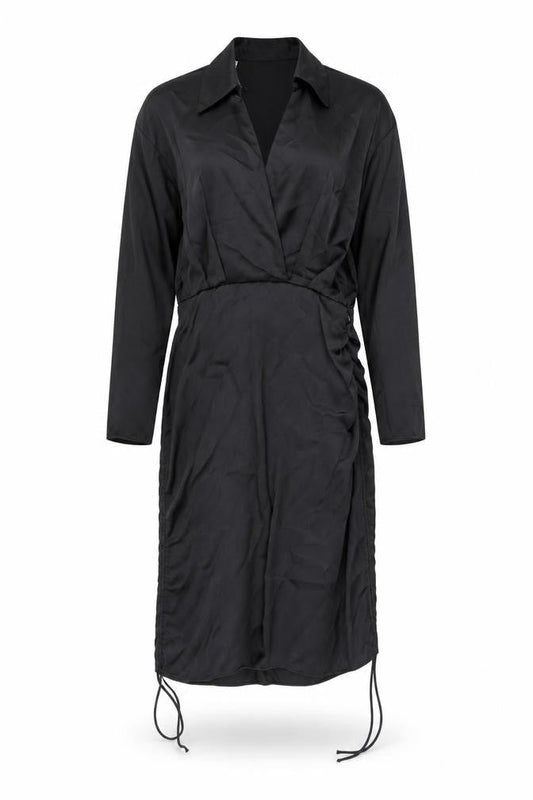 Zara Womens Black Polyester Shirt Dress Size S Collared Pullover - Drawstring Detail