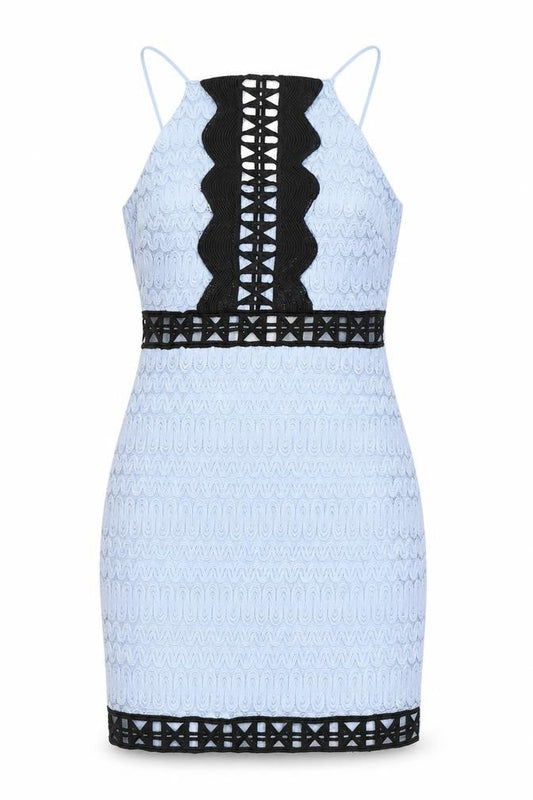 Topshop Womens Blue Geometric Nylon Shift Size 6 Square Neck Hook & Eye - Open Back