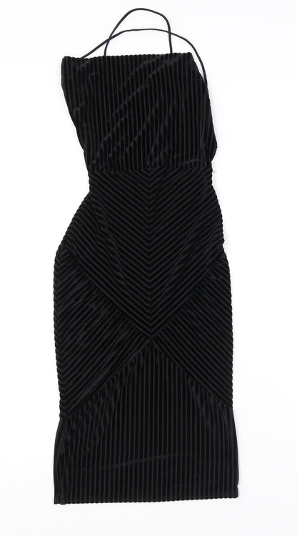 Additional front view of Missguided women’s black polyester tank dress, size UK 4, square neck pullover - open back