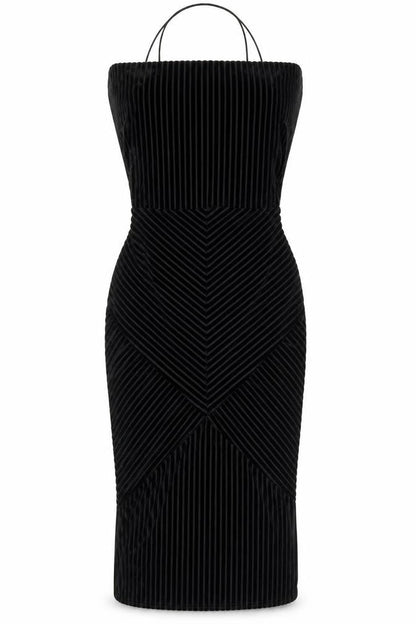 Front view of Missguided women’s black polyester tank dress, size UK 4, square neck pullover - open back
