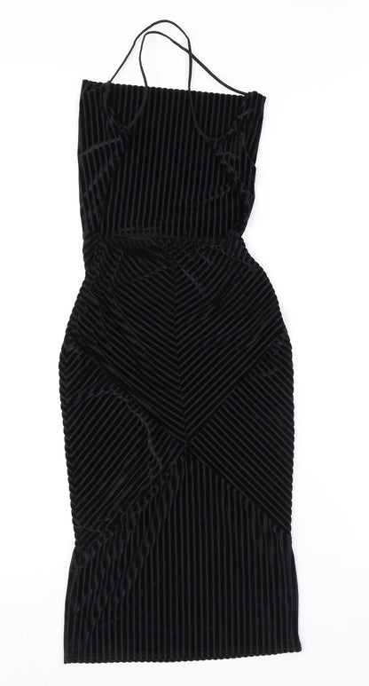 Back view of Missguided women’s black polyester tank dress, size UK 4, square neck pullover - open back