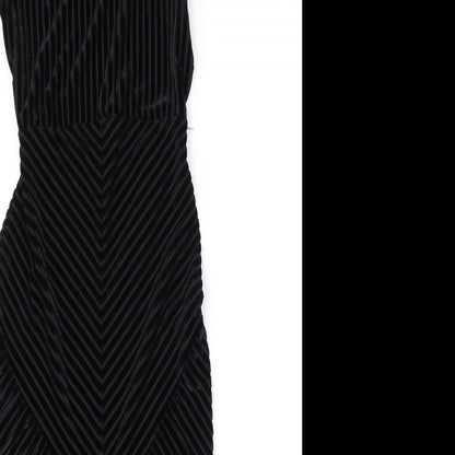 Close-up detail of Missguided women’s black polyester tank dress, size UK 4, square neck pullover - open back