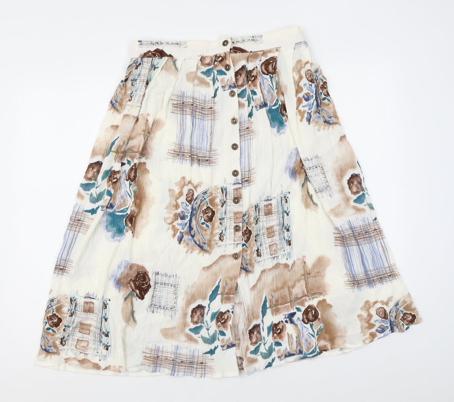 Hamells Womens White Geometric Viscose Swing Skirt Size 12 Button