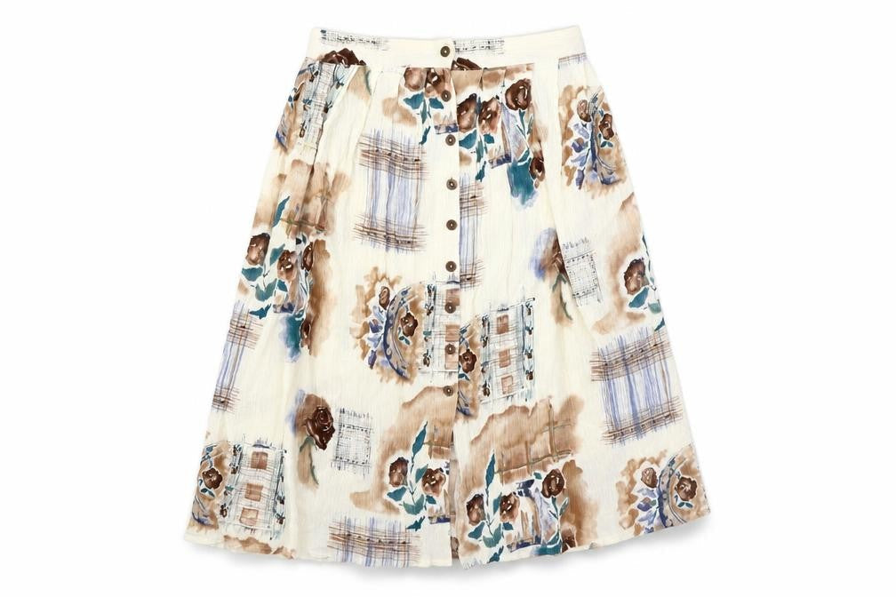 Hamells Womens White Geometric Viscose Swing Skirt Size 12 Button