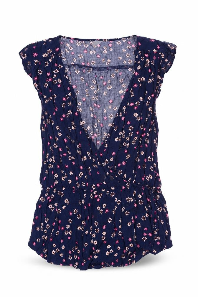 Gap Womens Blue Floral Viscose Basic Blouse Size S V-Neck