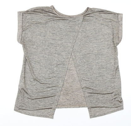 Warehouse Womens Brown Polyester Basic T-Shirt Size 14 Round Neck - Open Back