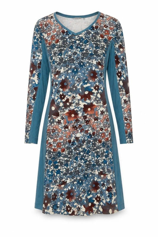Sandwich Womens Blue Floral Viscose A-Line Size M V-Neck Pullover