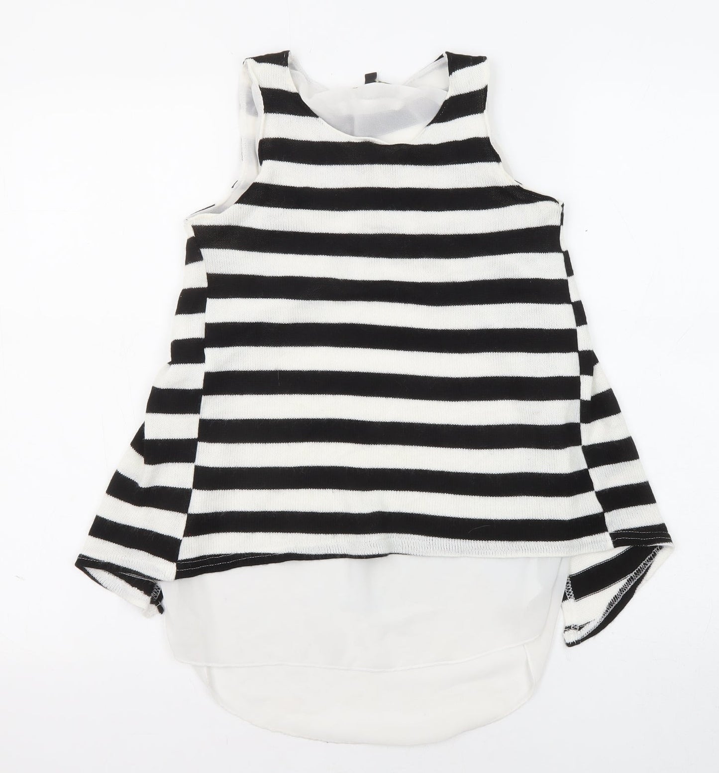 QED London Womens Black Striped Polyester Basic Tank Size 10 Round Neck