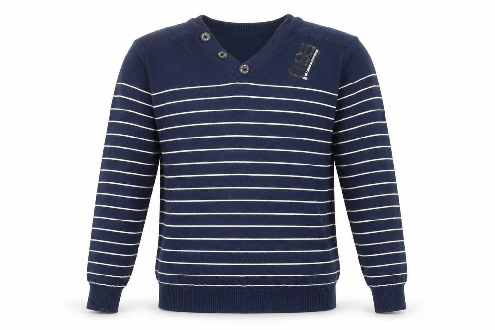 NEXT Mens Blue V-Neck Striped Cotton Pullover Jumper Size M Long Sleeve