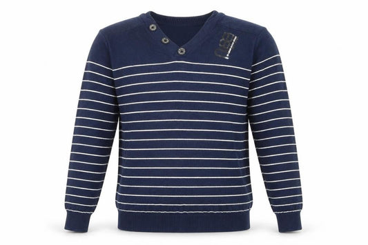 Next Mens Blue V-Neck Striped Cotton Pullover Jumper Size M Long Sleeve