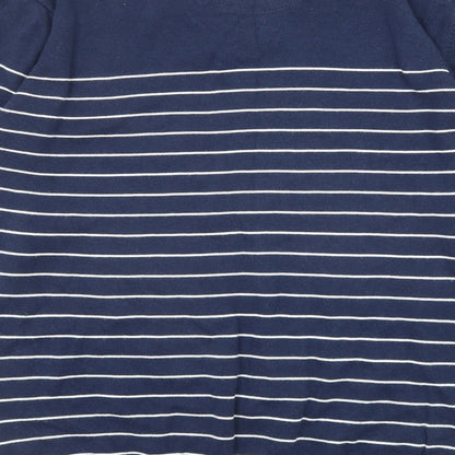 Next Mens Blue V-Neck Striped Cotton Pullover Jumper Size M Long Sleeve